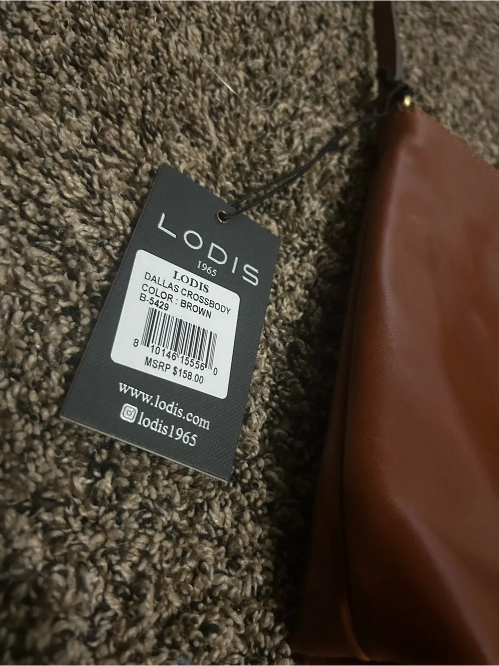 Lodis Cognac Brown Leather Woven-Trim Crossbody Bag